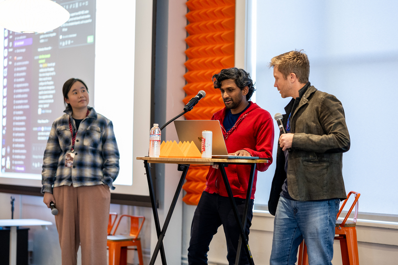 Promptless Founders, Frances and Prithvi, with YC Partner Tom Blomfield. Image credit: YC